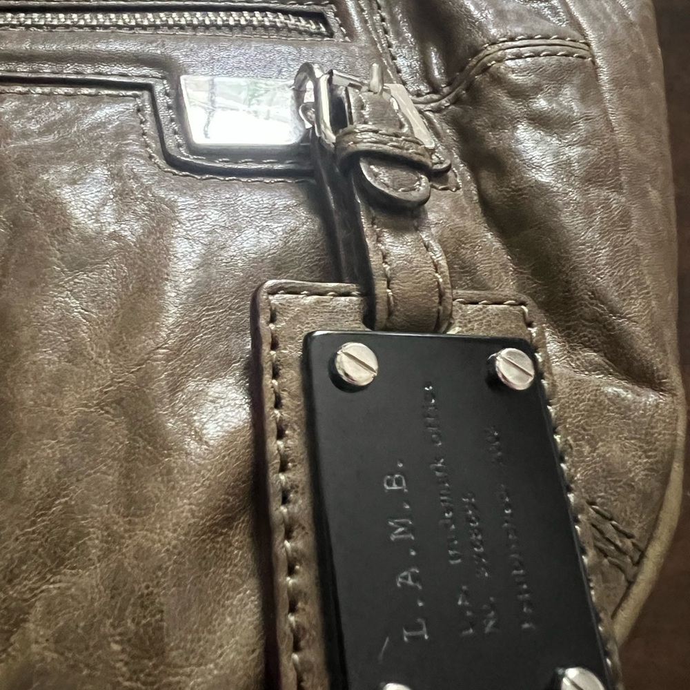 L.A.M.B Taupe Leather Saddle Hobo Purse Hand Bag - Picture 3 of 14